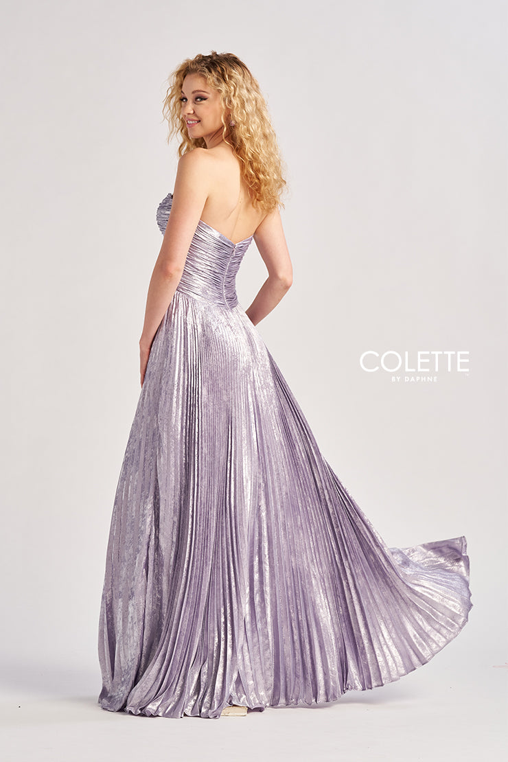 Colette by Daphne CL8520 Long Formal Pleated A Line Metallic Prom Dress