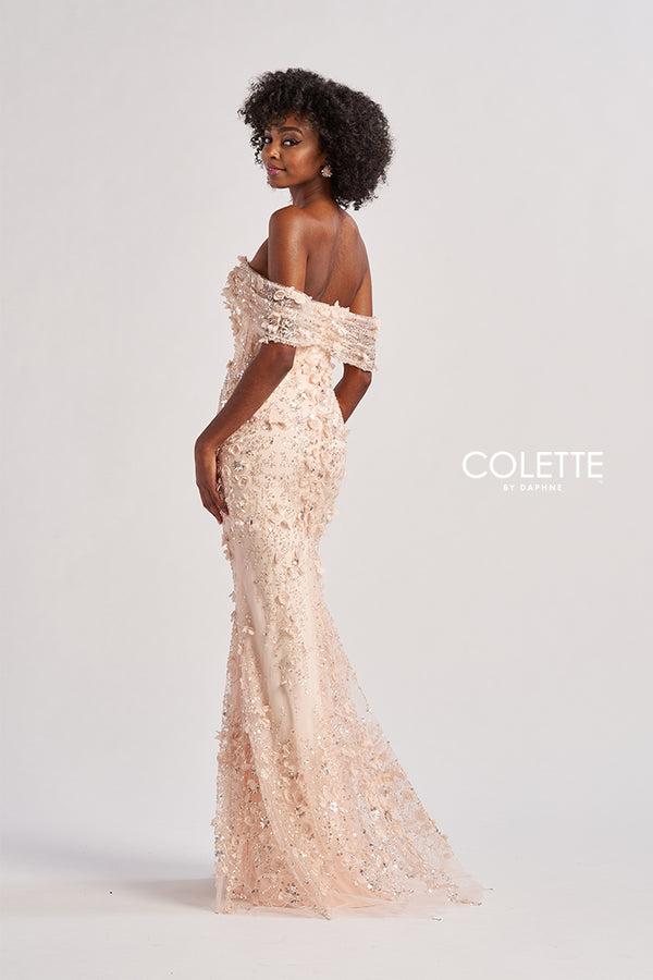 Prom Dresses Long Formal Beaded Floral Applique Prom Dress Peachy Pink