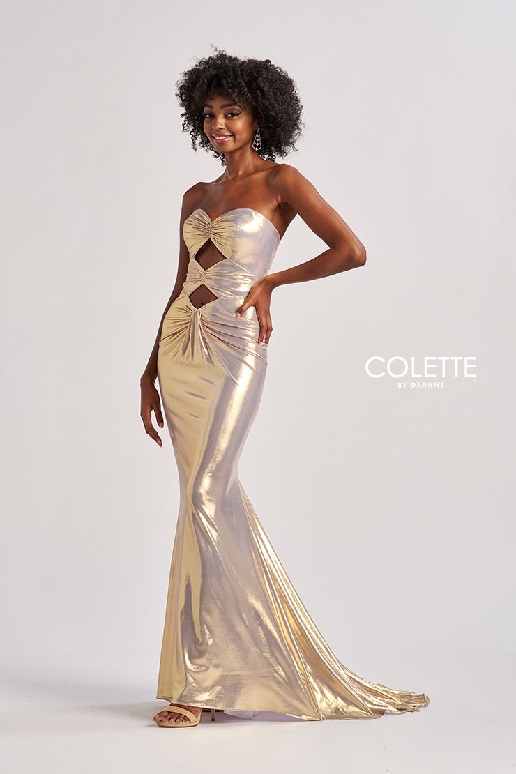 Prom Dresses Long Fitted Formal Metallic Prom Dress Gold