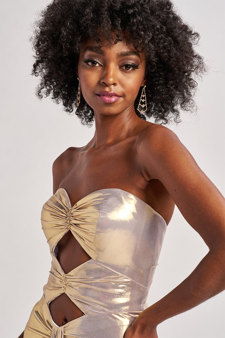 Prom Dresses Long Fitted Formal Metallic Prom Dress Gold