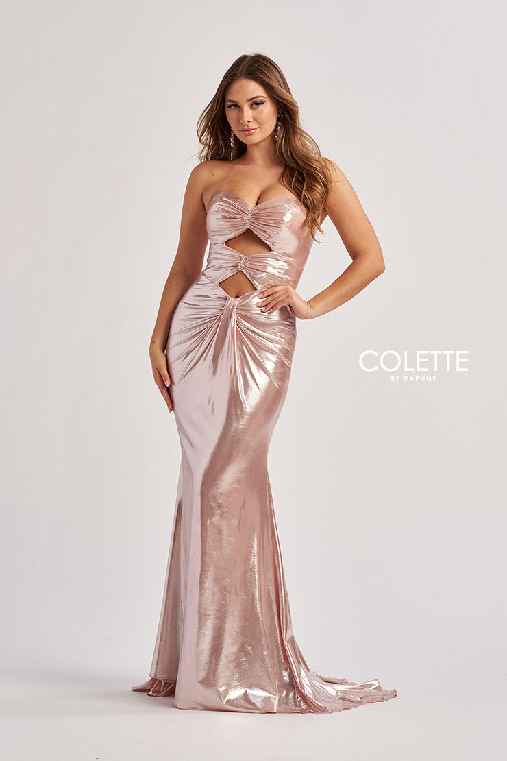 Colette by Daphne CL8545 Long Fitted Formal Metallic Prom Dress