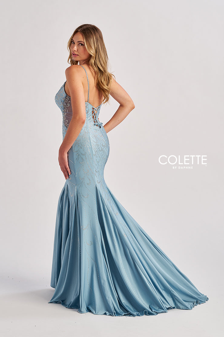 Prom Dresses Long Mermaid Fit Formal Beaded Prom Dress Dusty Blue