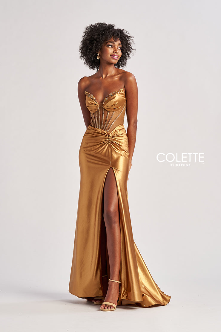 Colette by Daphne CL8560 Metallic Mermaid Long Formal Corset Prom Dress