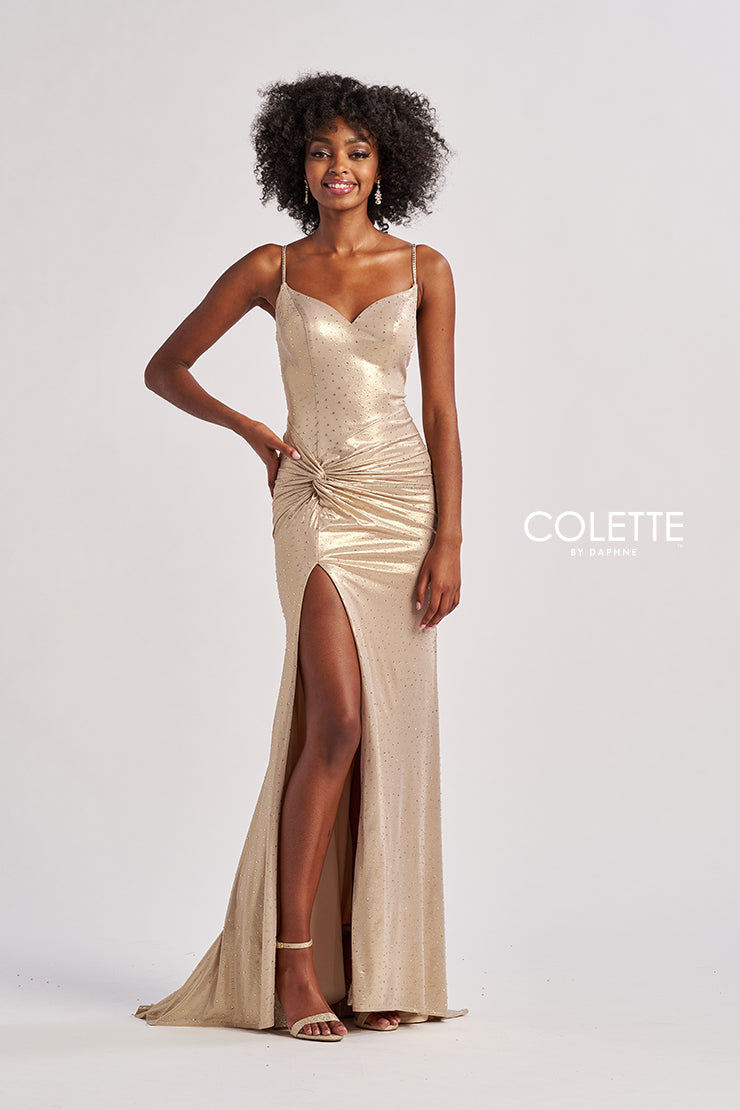 Prom Dresses Long Mermaid Fit Formal Metallic Prom Dress Gold