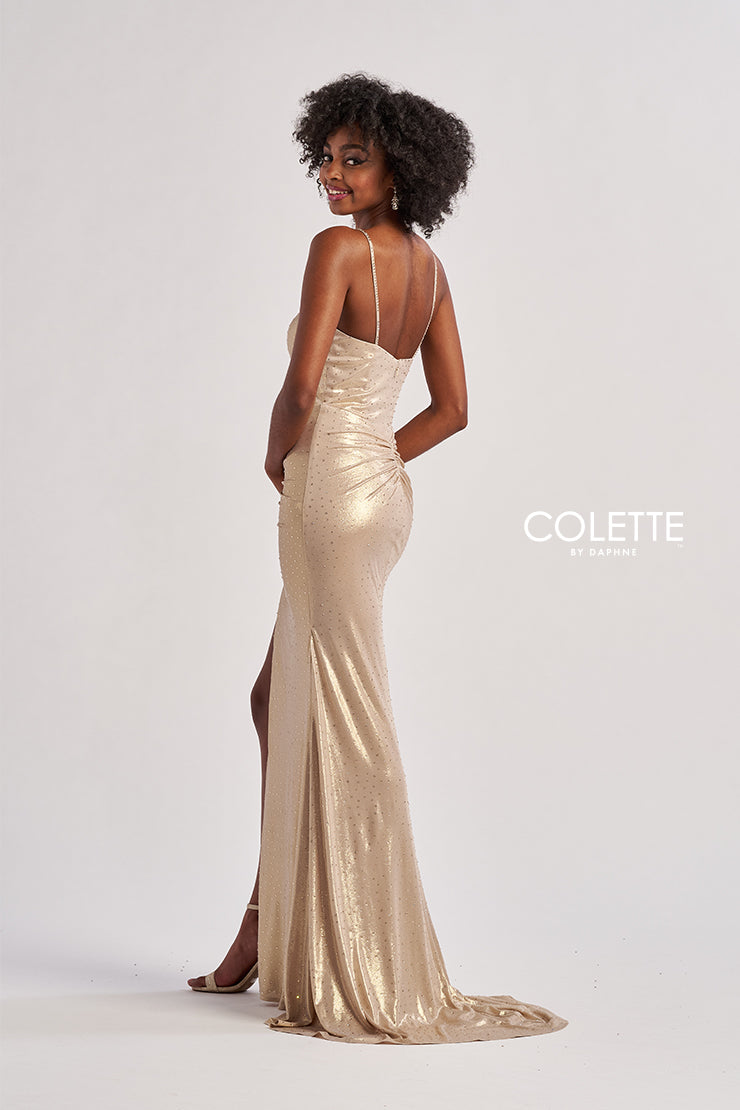 Prom Dresses Long Mermaid Fit Formal Metallic Prom Dress Gold
