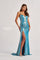 Prom Dresses Long Mermaid Fit Formal Metallic Prom Dress Turquoise