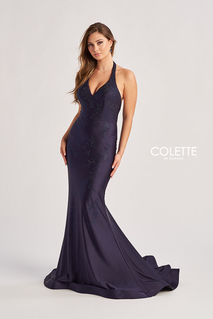 Colette by Daphne CL8580 Long Metallic Formal Fitted Prom Dress