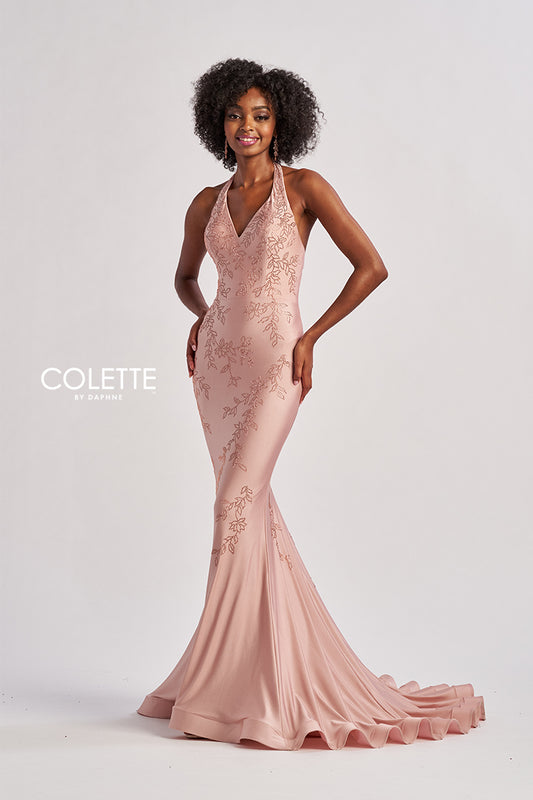 Prom Dresses Long Metallic Formal Fitted Prom Dress Rose Gold
