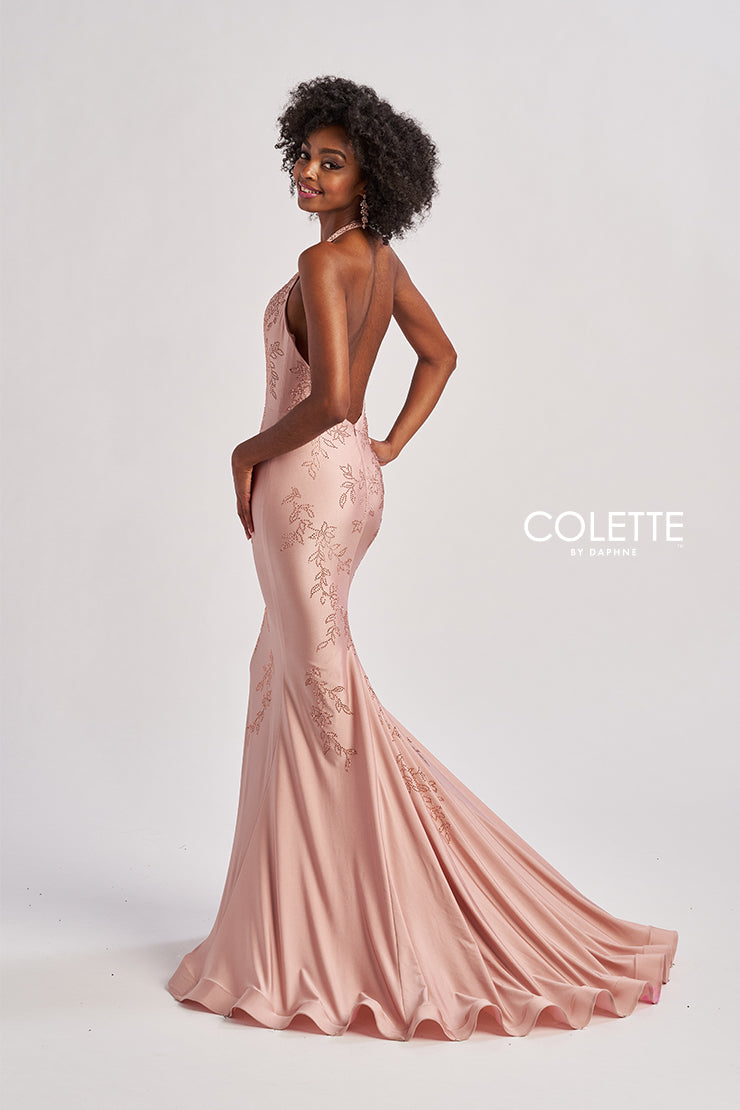 Colette by Daphne CL8580 Long Metallic Formal Fitted Prom Dress