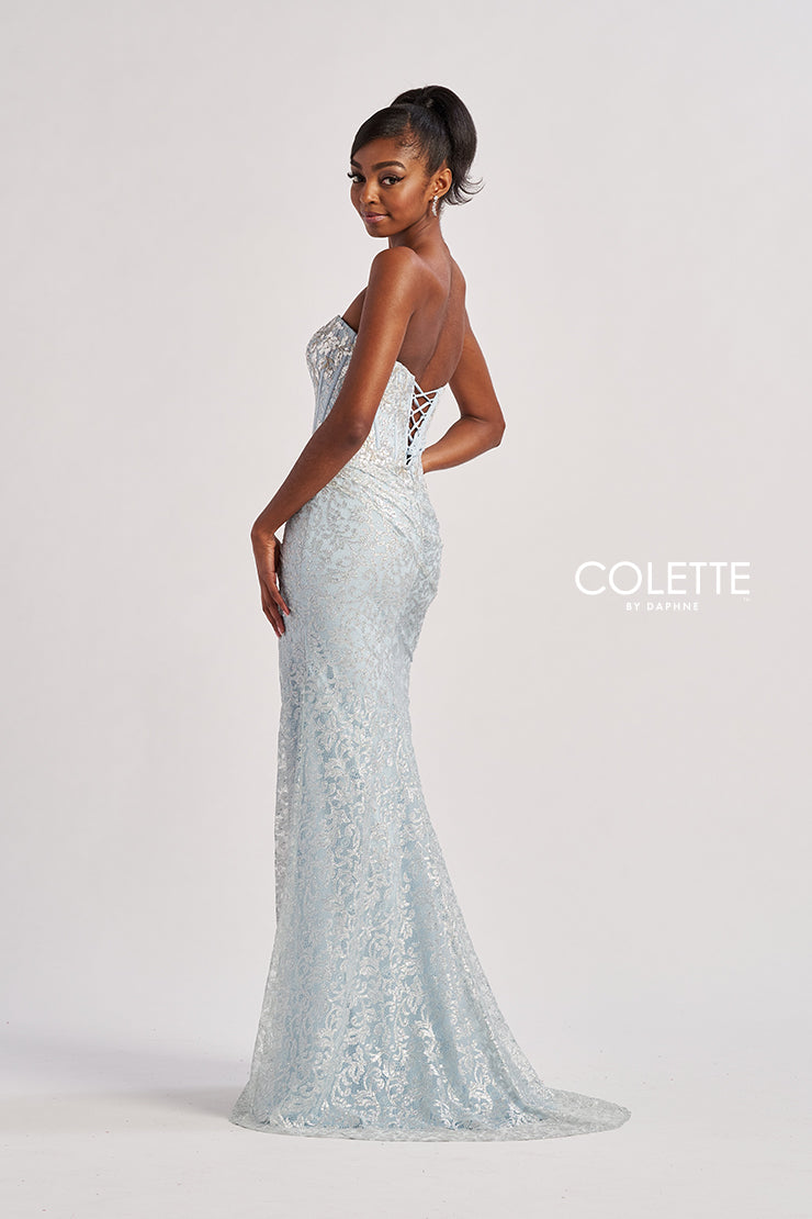 Prom Dresses Mermaid Long Formal Metallic Lace Prom Dress Ice Blue