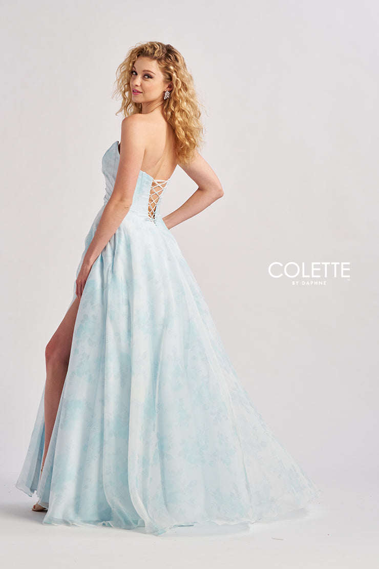 Prom Dresses Long A Line Formal Floral Print Prom Dress Sky Blue