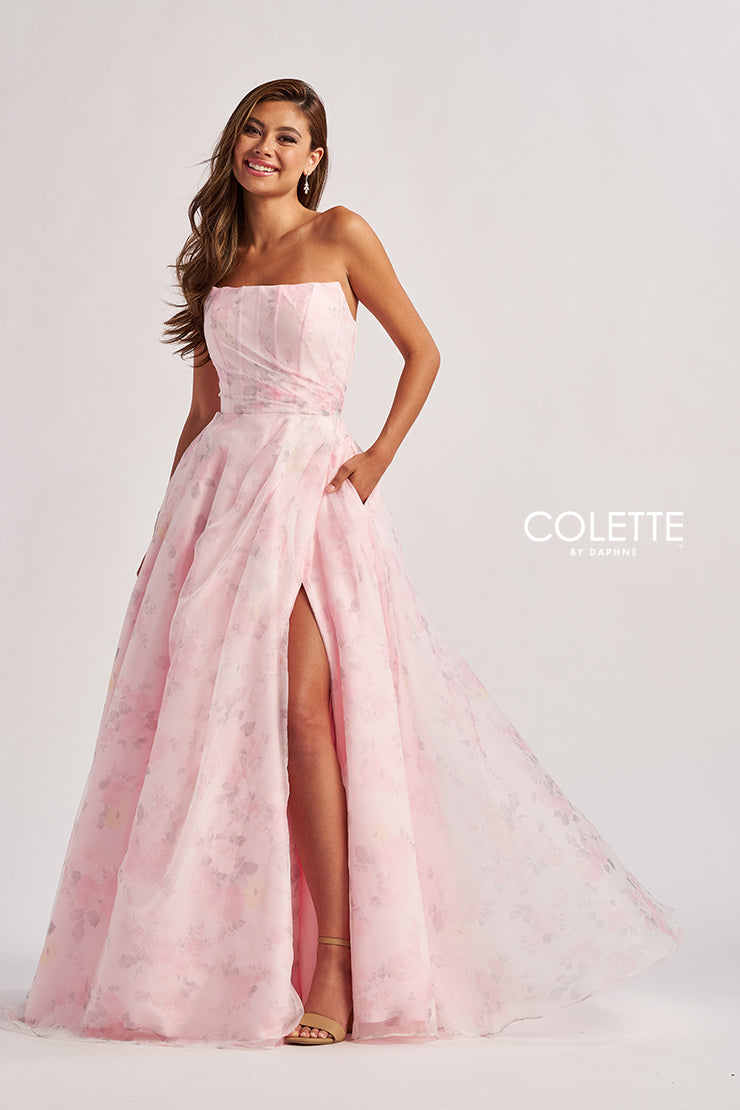 Prom Dresses Long A Line Formal Floral Print Prom Dress Light Pink