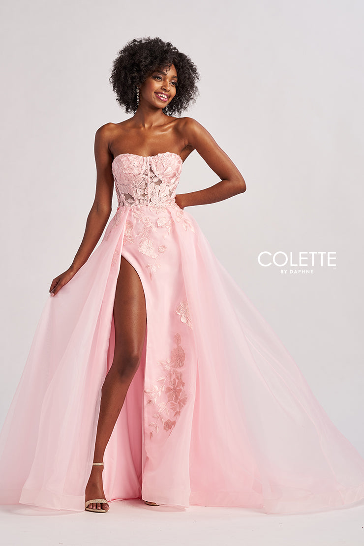 Colette by Daphne CL8660 A Line Formal Lace Applique Prom Dress