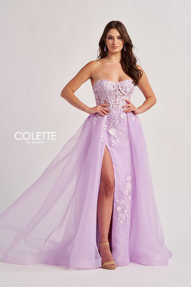 Colette by Daphne CL8660 A Line Formal Lace Applique Prom Dress