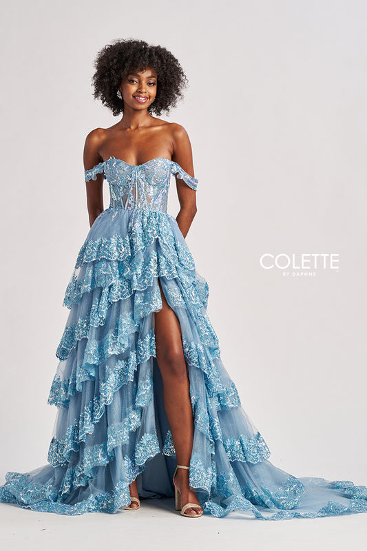 Prom Dresses Long Formal A Line Tiered Prom Dress Blue
