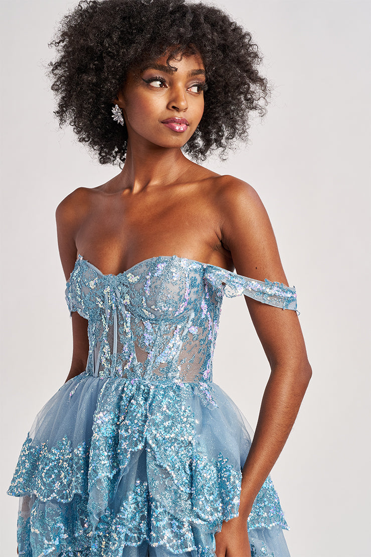 Colette by Daphne CL8690 Long Formal A Line Tiered Prom Dress