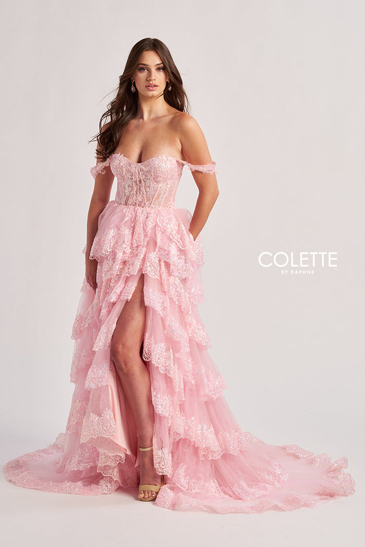 Colette by Daphne CL8690 Long Formal A Line Tiered Prom Dress