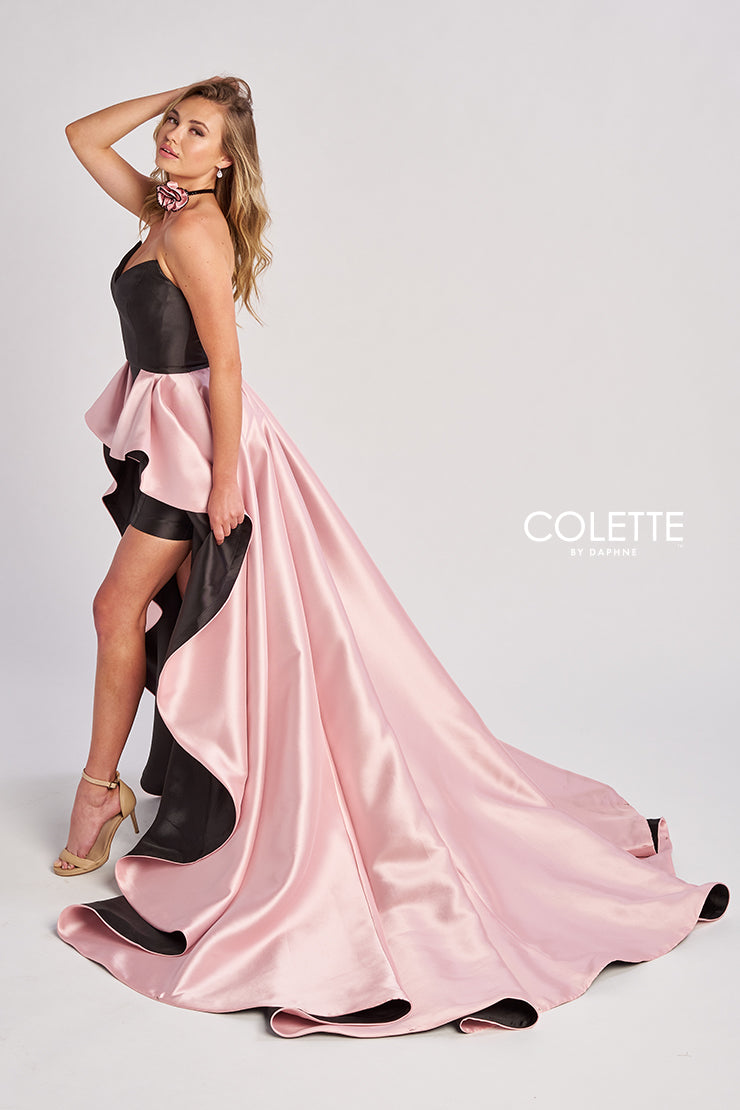 Prom Dresses High Low Formal Two Toned Overskirt Prom Dress Black/Blush