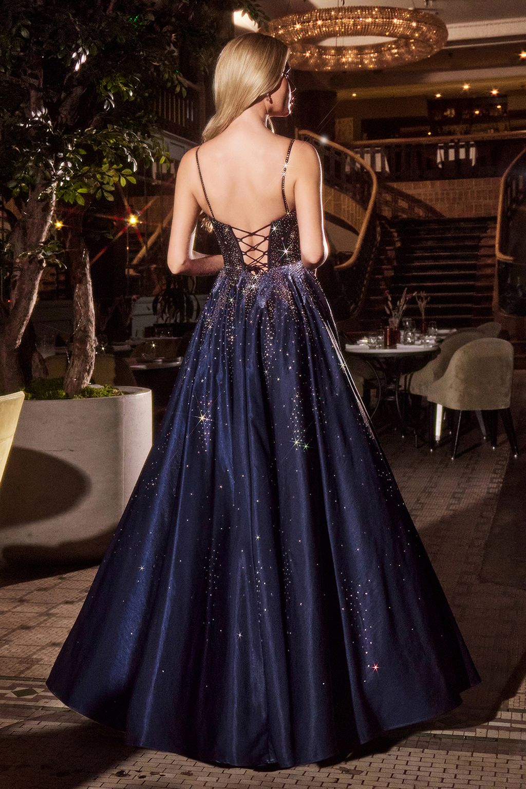 LaDivine CM379 Long Ball Gown Beaded Corset Prom Dress