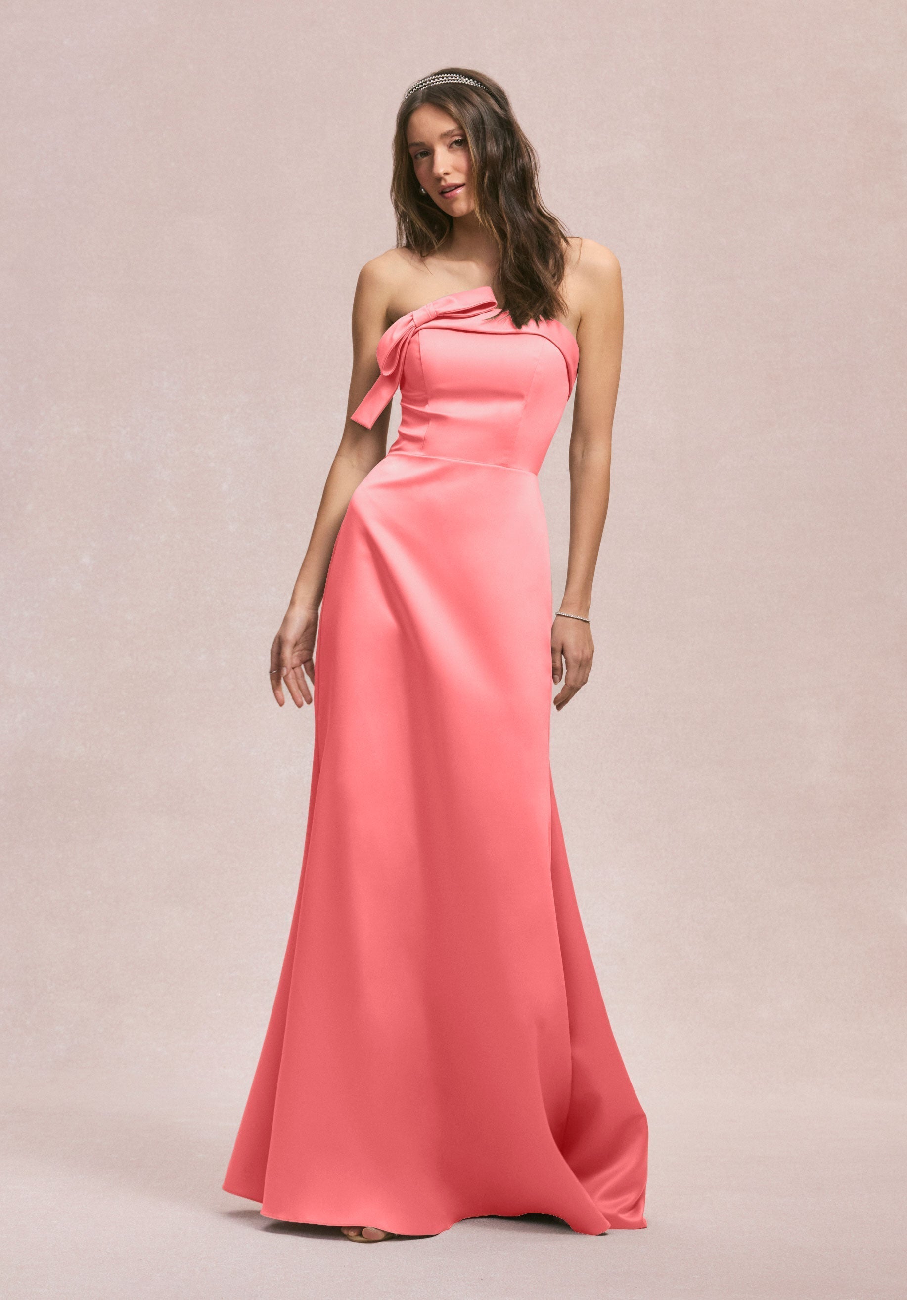 Formal Dresses A Line Formal Long Evening Dress Cantaloupe-Satin-31246-Fitted