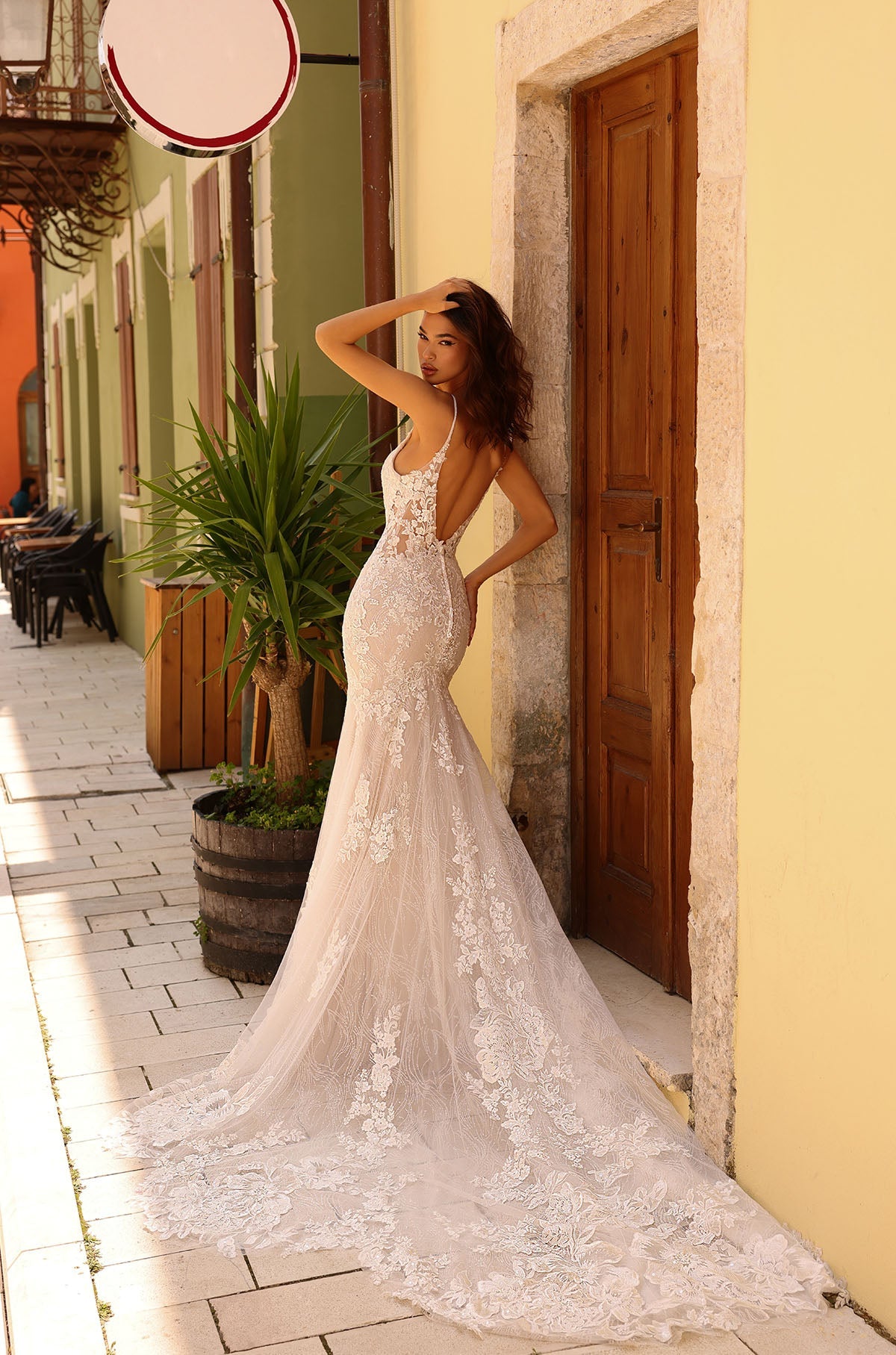 Wedding Dresses Long Floral Lace Applique Mermaid Wedding Dress Amarra 84210 Ivory/Nude