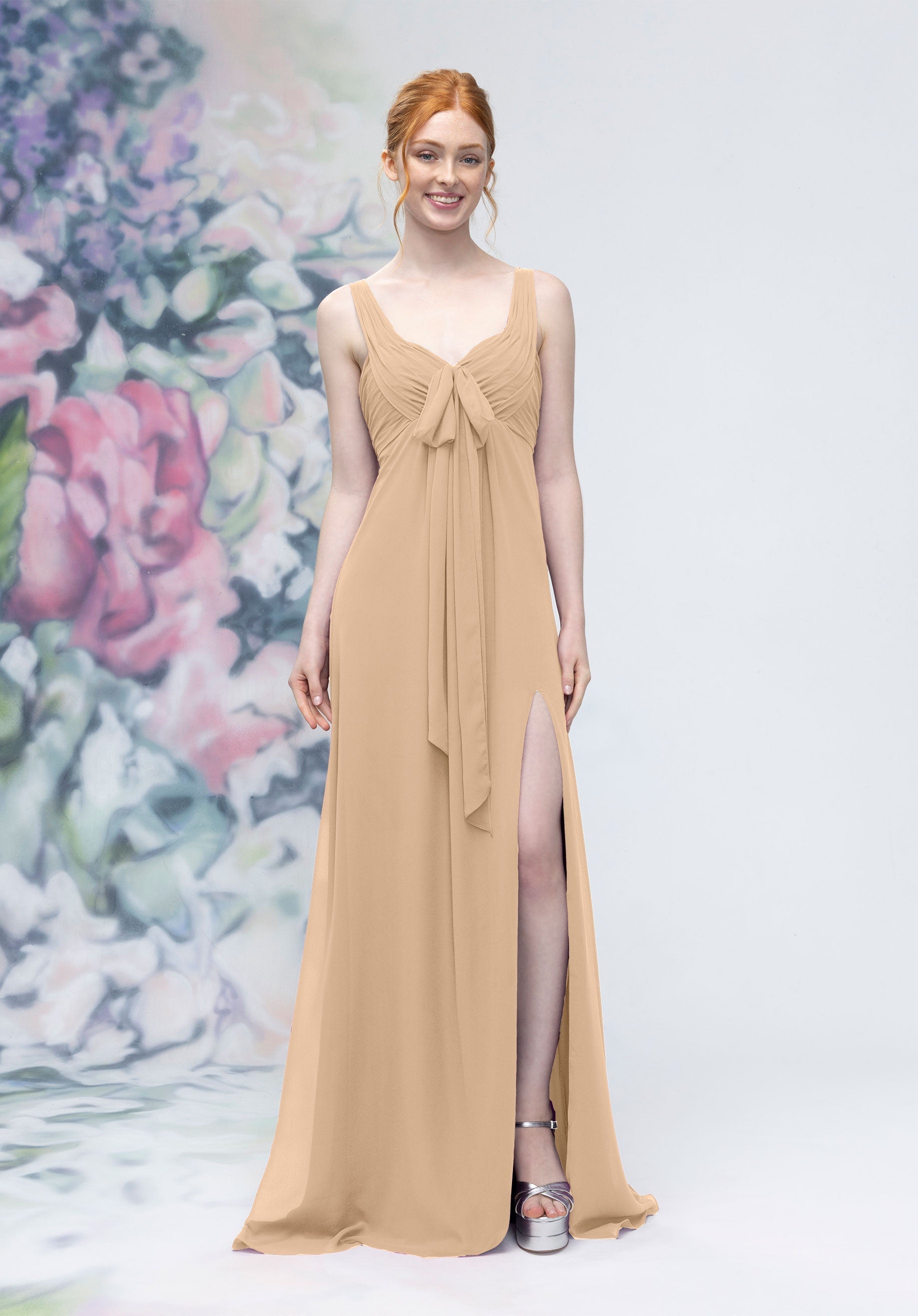 Formal Dresses Slit Long Formal A Line Dress Champagne-Chiffon-3030009-Pleated