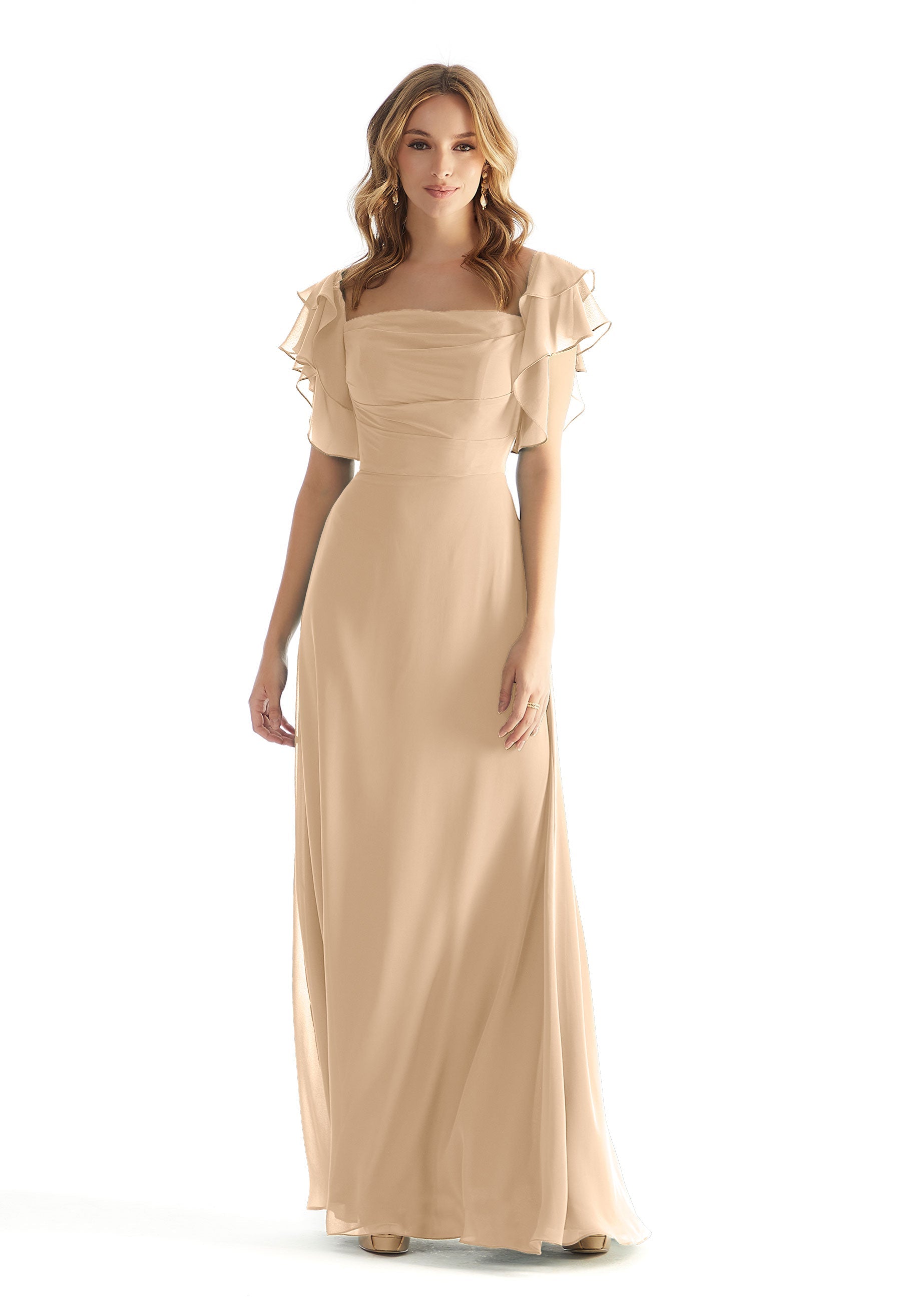 Formal Dresses Ruffle A Line Long Formal Dress Champagne-Chiffon-31227-Ruffle