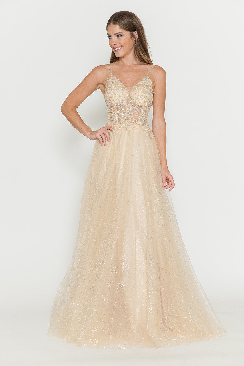 Prom Dresses Long Beaded Sequin Formal Prom Dress Lenovia 8183 Champagne Gold-Tulle-8183-Beaded