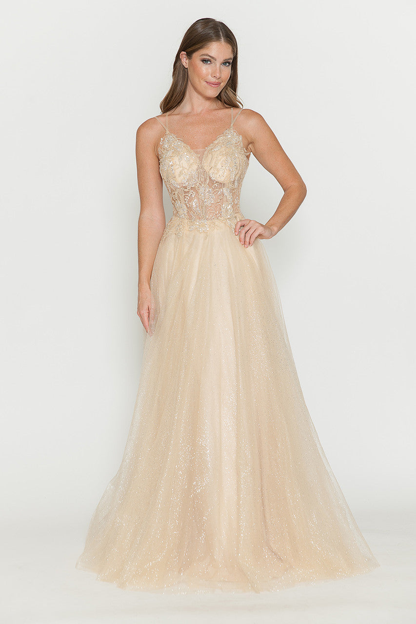 Prom Dresses Long Beaded Sequin Formal Prom Dress Lenovia 8183 Champagne Gold-Tulle-8183-Beaded