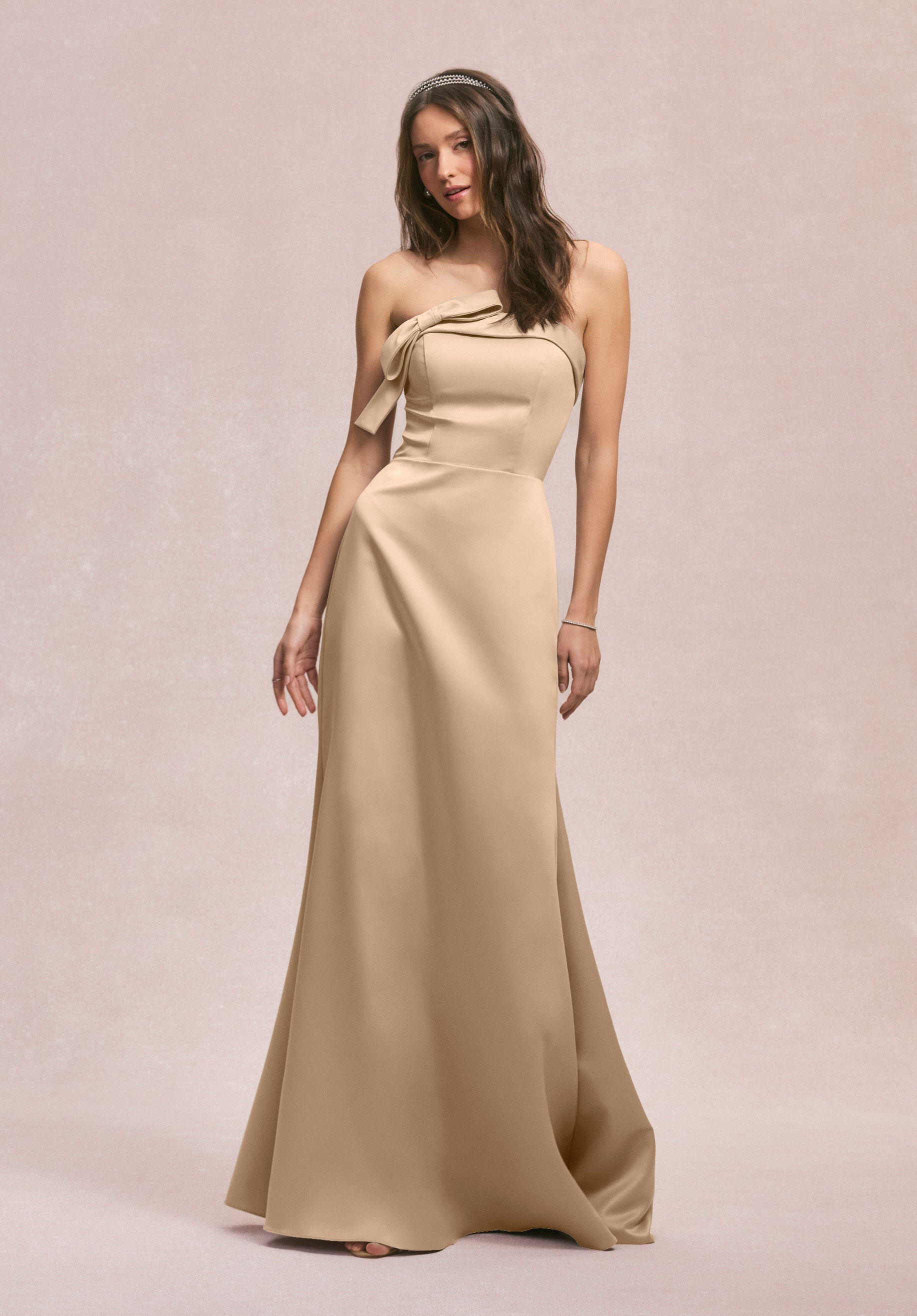 Formal Dresses A Line Formal Long Evening Dress Champagne-Satin-31246-Fitted