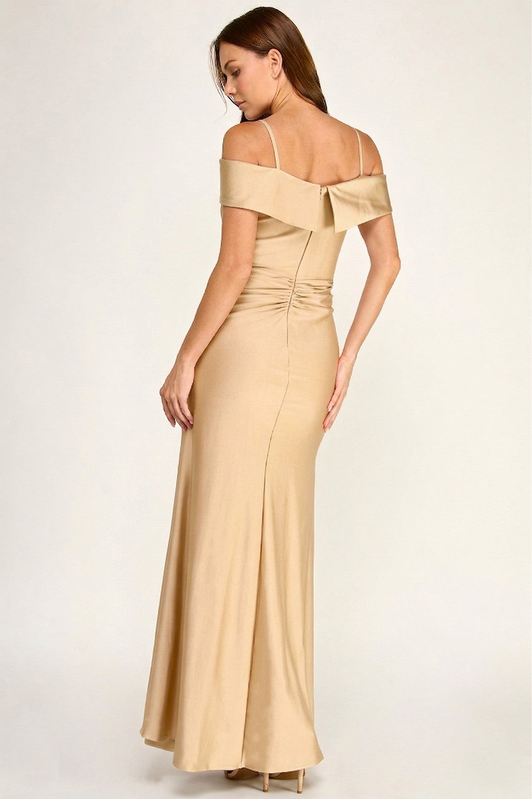 Off-the-Shoulder Floor-Length Satin Prom Fit & Flare Lenovia 3130