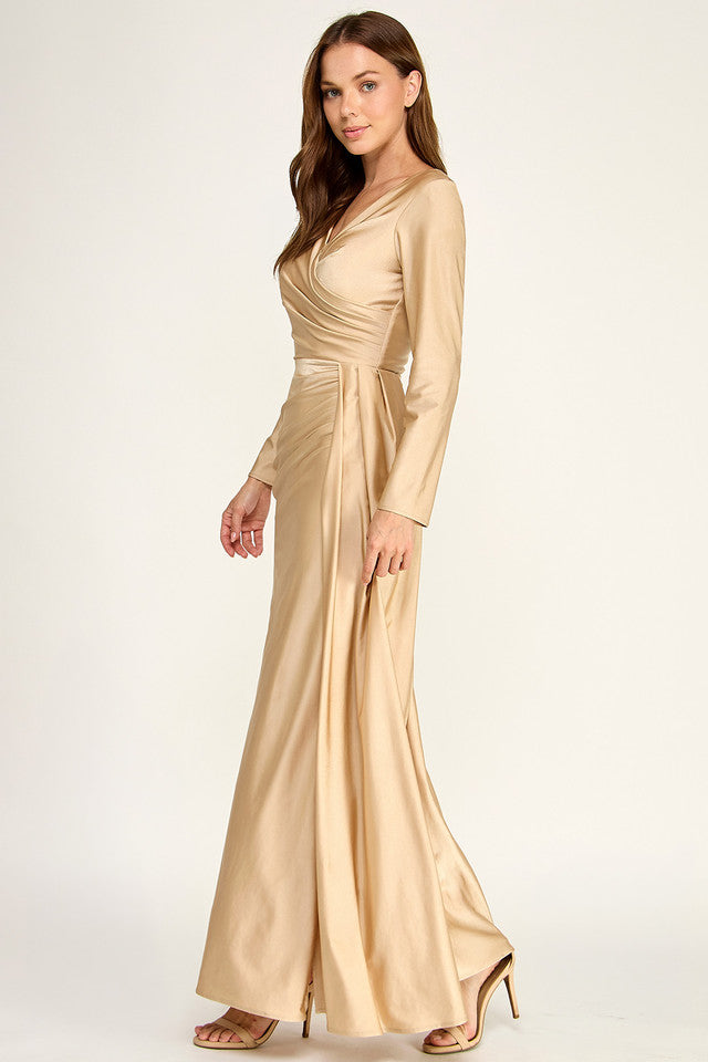 V-Neck Floor-Length Satin Formal Fit & Flare Lenovia 3129