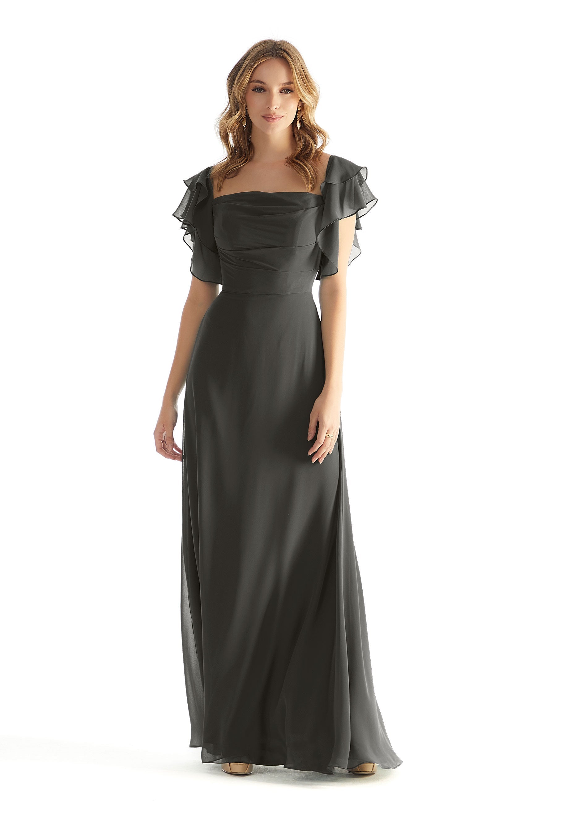 Formal Dresses Formal Evening A Line Ruffle Long Dress Charcoal-Chiffon-31227-Ruffle