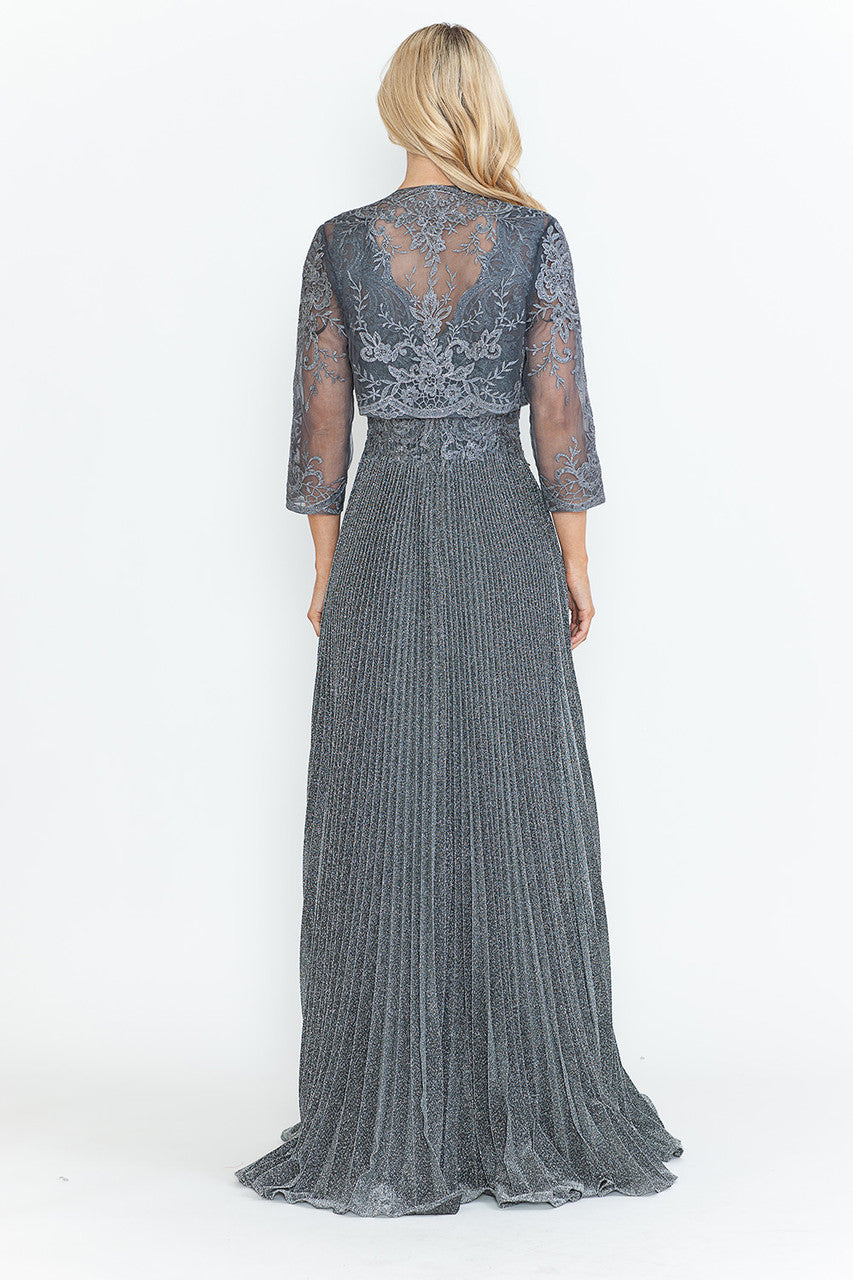 Mother of the Bride Dresses Pleated Long Formal Mother of the Bride Dress Lenovia 8341 Charcoal Grey-Mesh-8341-Pleated