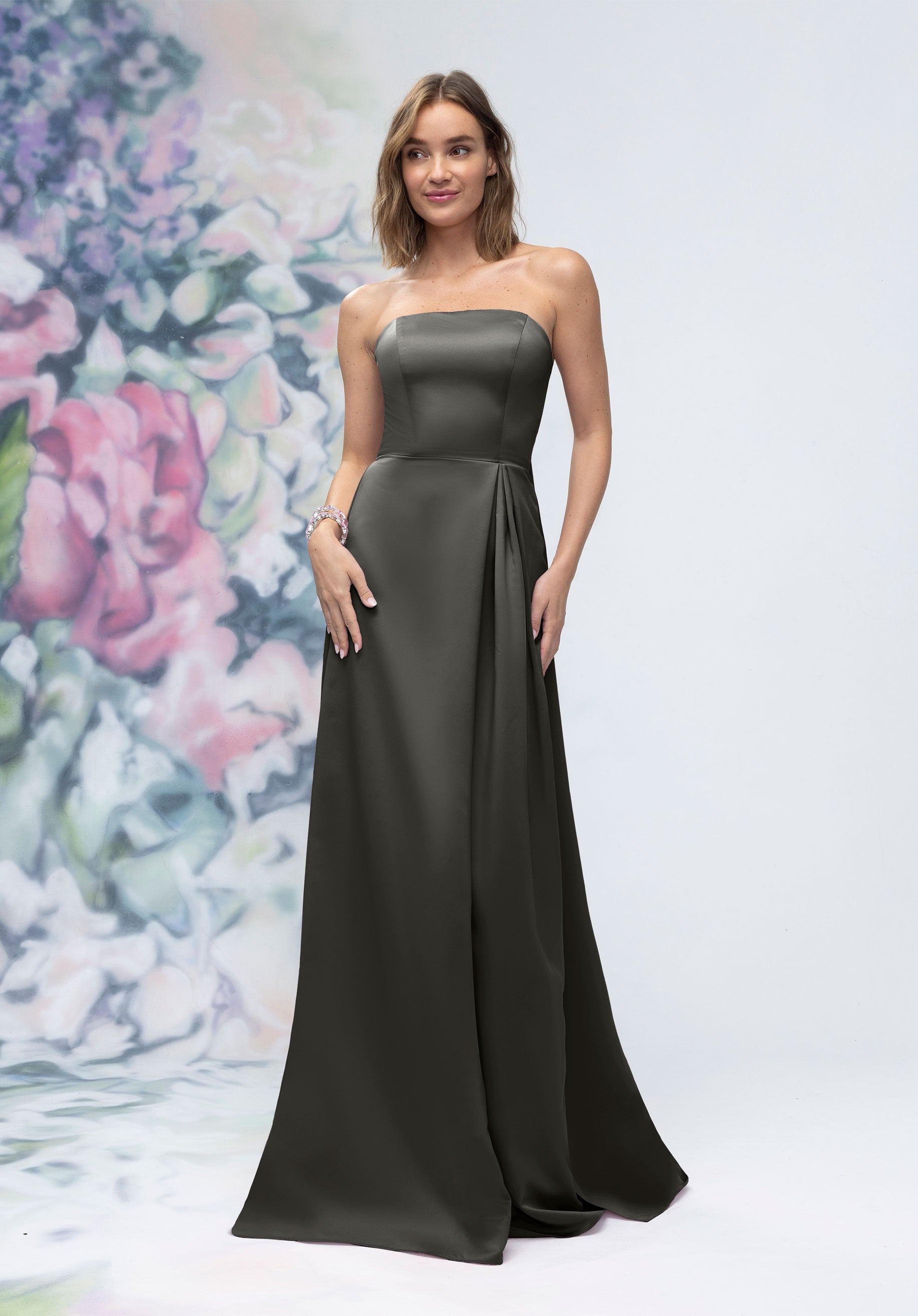 Formal Dresses Evening Long Formal Dress Charcoal-Satin-3030014-Pleated