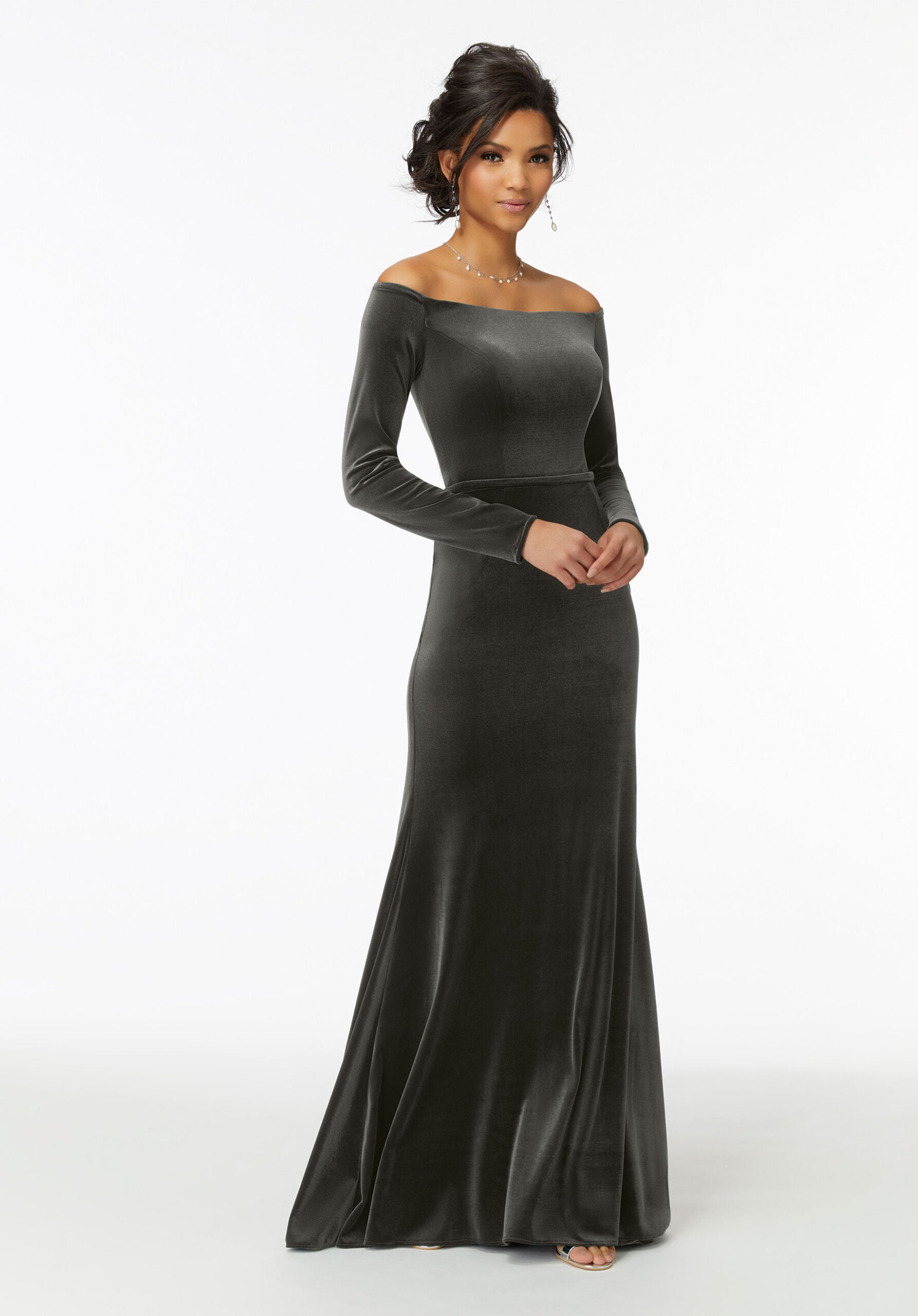 Formal Dresses Long Formal Velvet Evening Dress Charcoal-Velvet-21724-Fitted