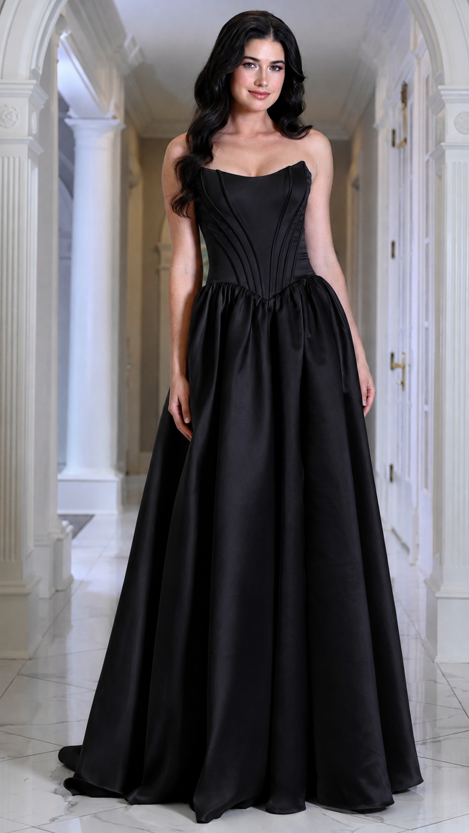 Strapless Curved Neck Floor-Length Satin Occasion Ball Gown Colors 3997