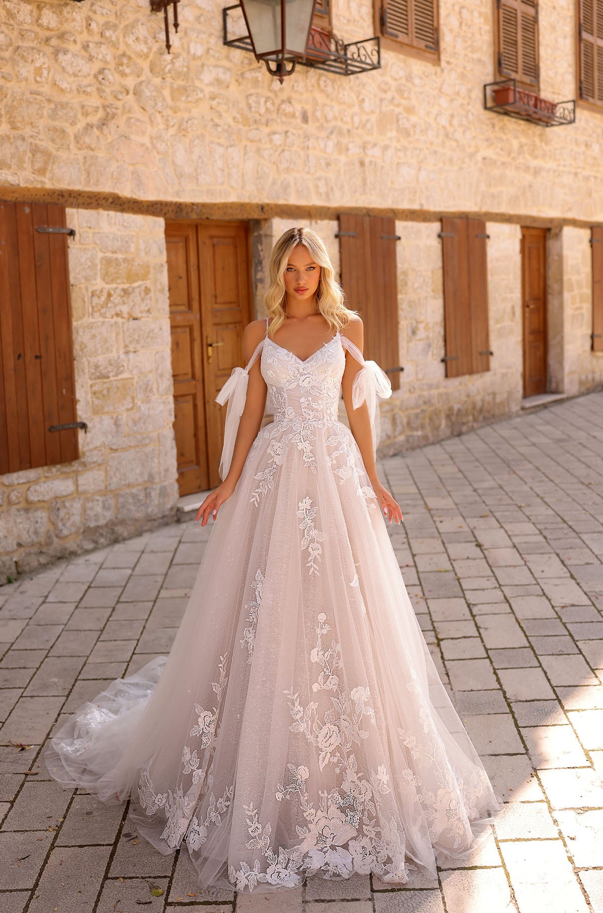 Wedding Dresses Long A Line Lace Applique Bridal Wedding Dress Amarra 85721 Ivory/Ivory