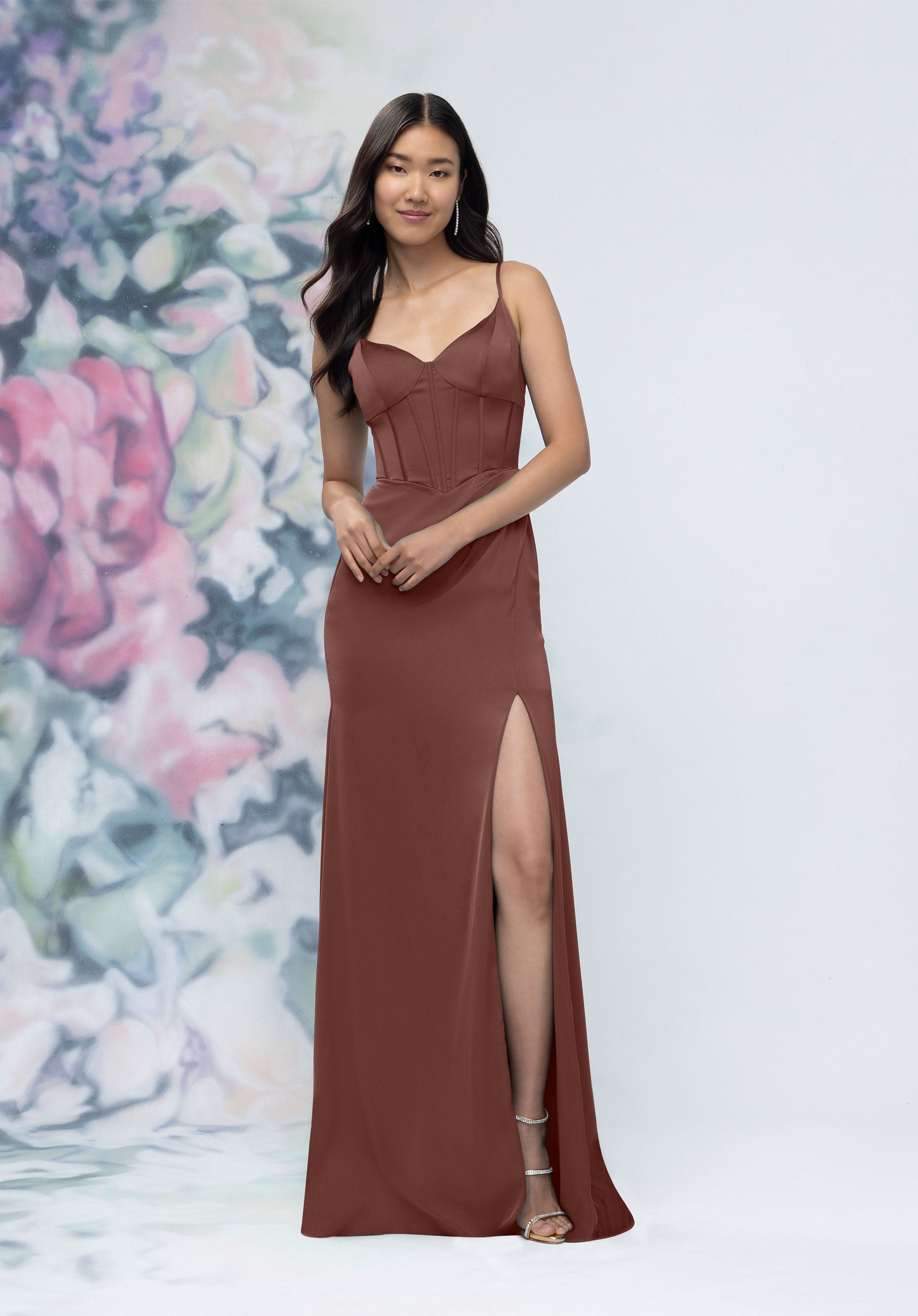 Formal Dresses Long Formal Corset Dress Chocolate-Satin-3030007-Corset