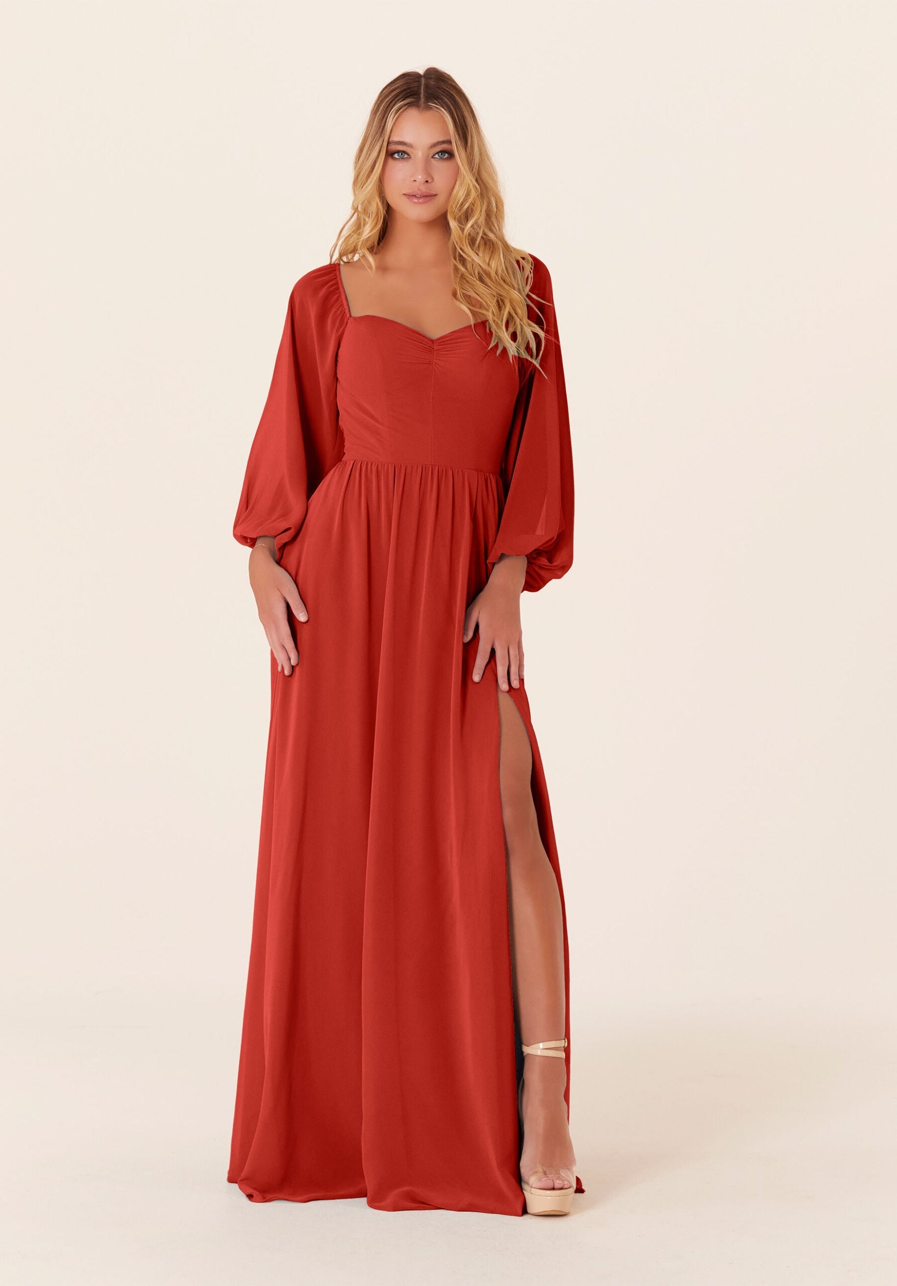 Mother of the Bride Dresses Formal Long Sleeve Mother of the Bride Dress Cinnamon-Chiffon-21830-Pleated