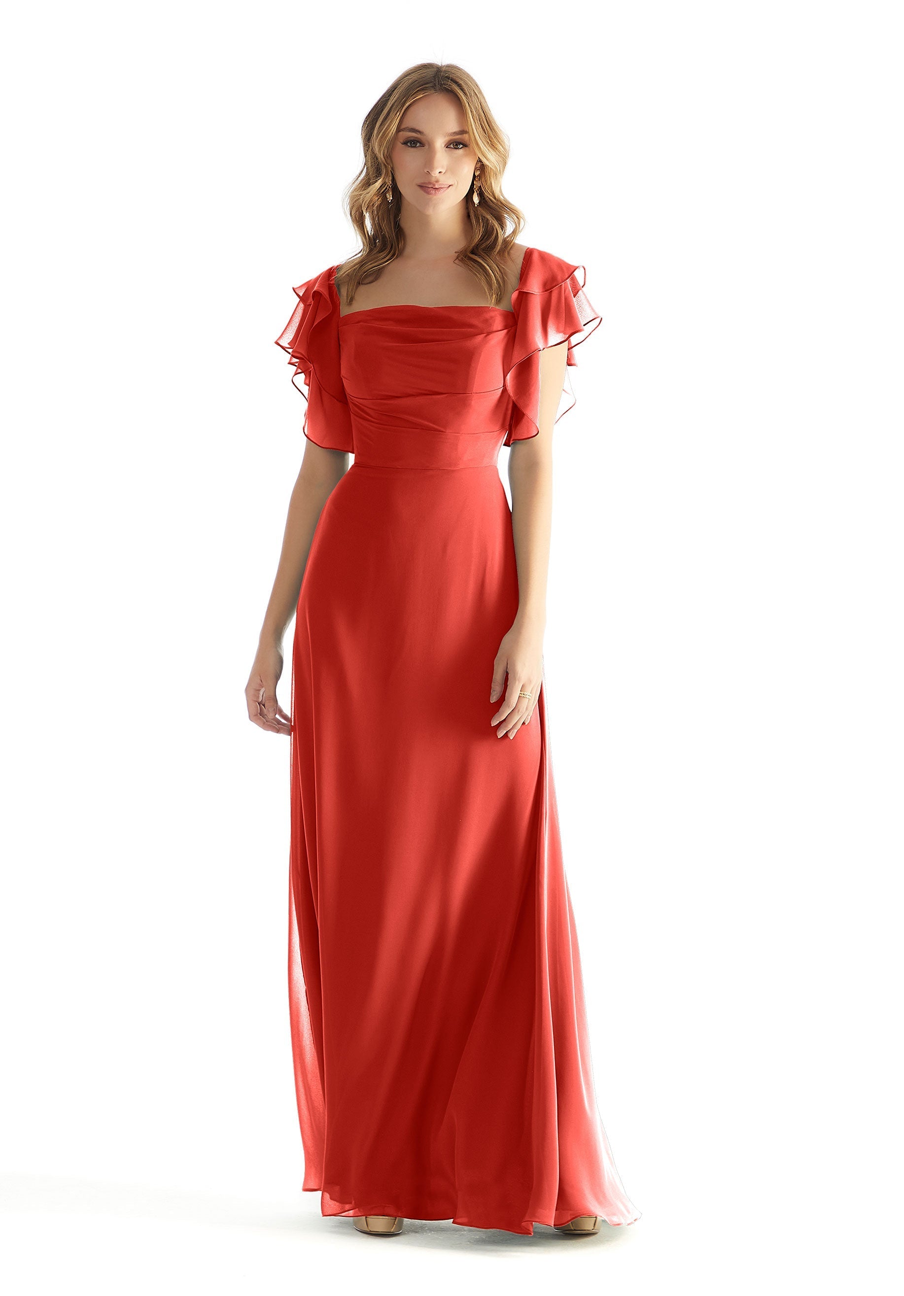 Formal Dresses Formal Ruffle Long Dress Cinnamon-Chiffon-31227-Ruffle