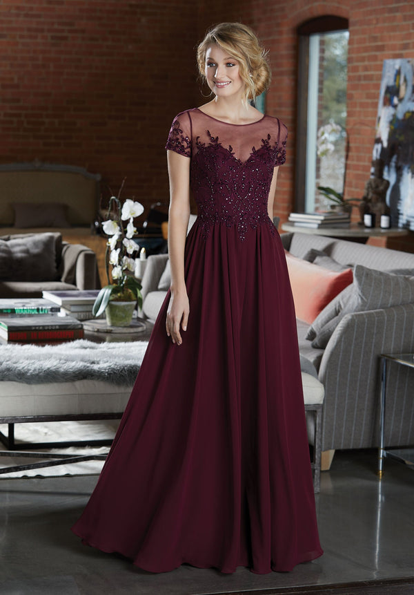 MGNY Madeline Gardner New York 21585 A Line Beaded Long Formal Dress