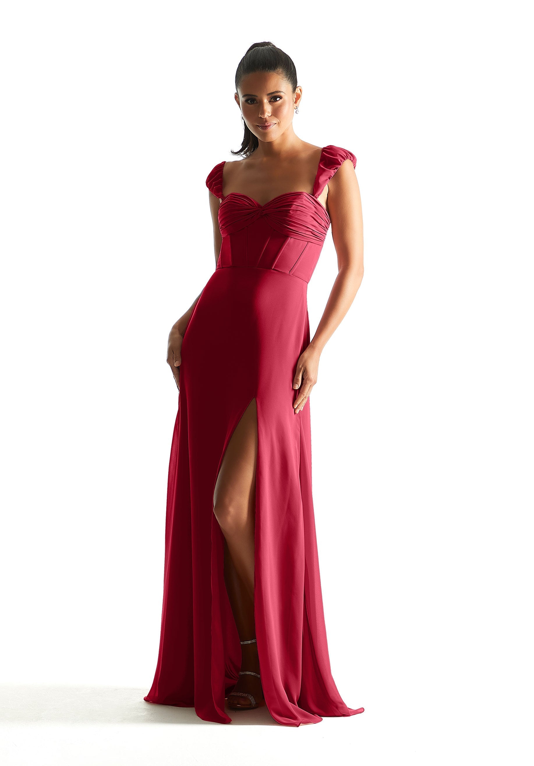 Formal Dresses Formal Long Corset Slit Evening Dress Claret-Chiffon-21855-Corset