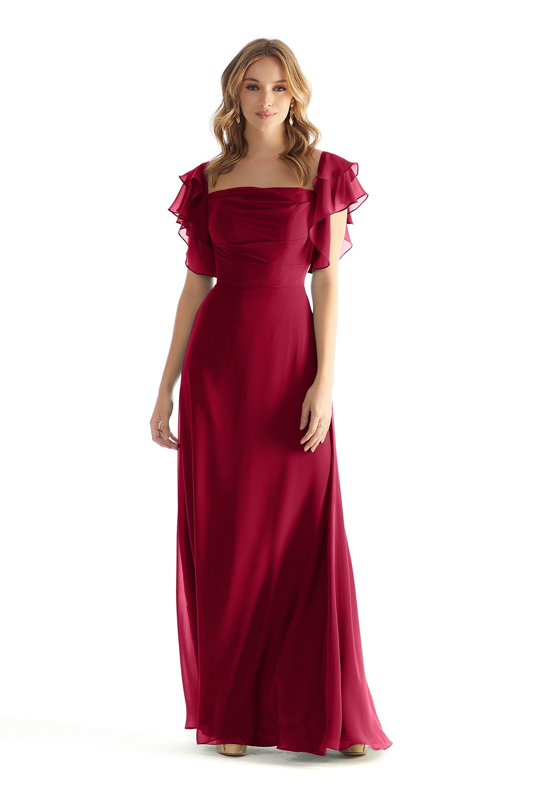 Formal Dresses Formal A Line Ruffle Long Evening Dress Claret-Chiffon-31227-Ruffle