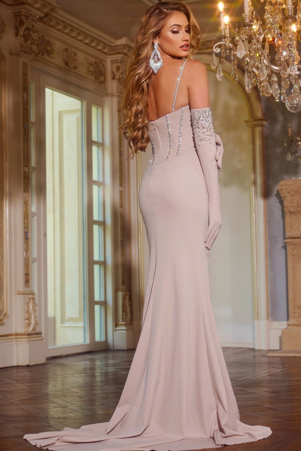 Jovani D5016 Long Crystal Slit Formal Prom Dress