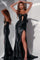 Prom Dresses Long Fitted Slit Formal Prom Dress Black
