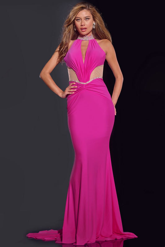 Prom Dresses Fitted Long Halter Neck Formal Prom Dress Magenta