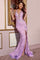 Prom Dresses Floral Beaded Long Slit Formal Prom Dress  Lilac