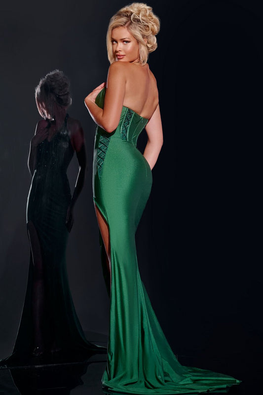 Prom Dresses Embellished Long High Slit Formal Prom Dress Emerald