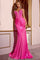 Prom Dresses Glitter Long Formal Ruched Prom Dress Hot-Pink